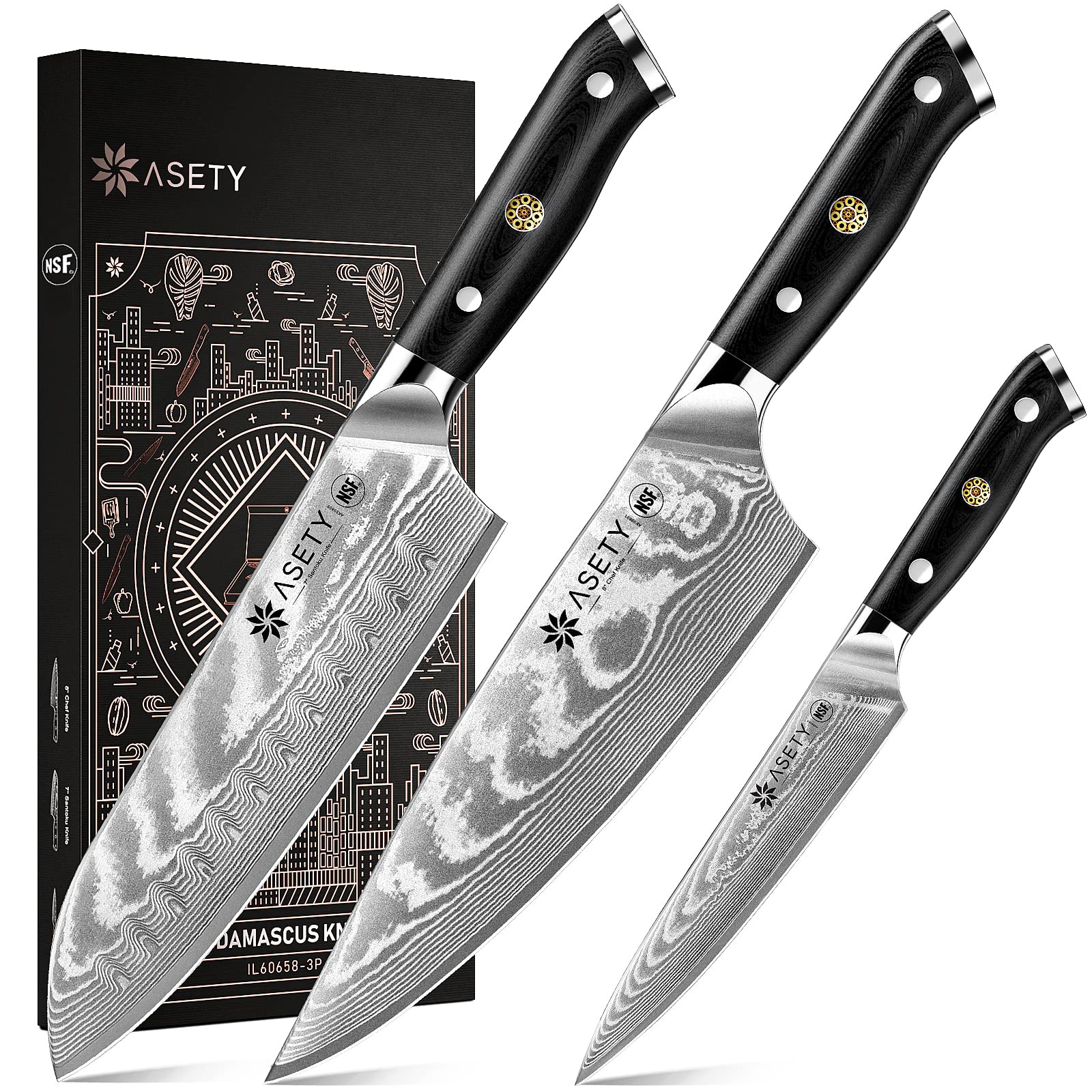 ASETY Damascus Knife Set